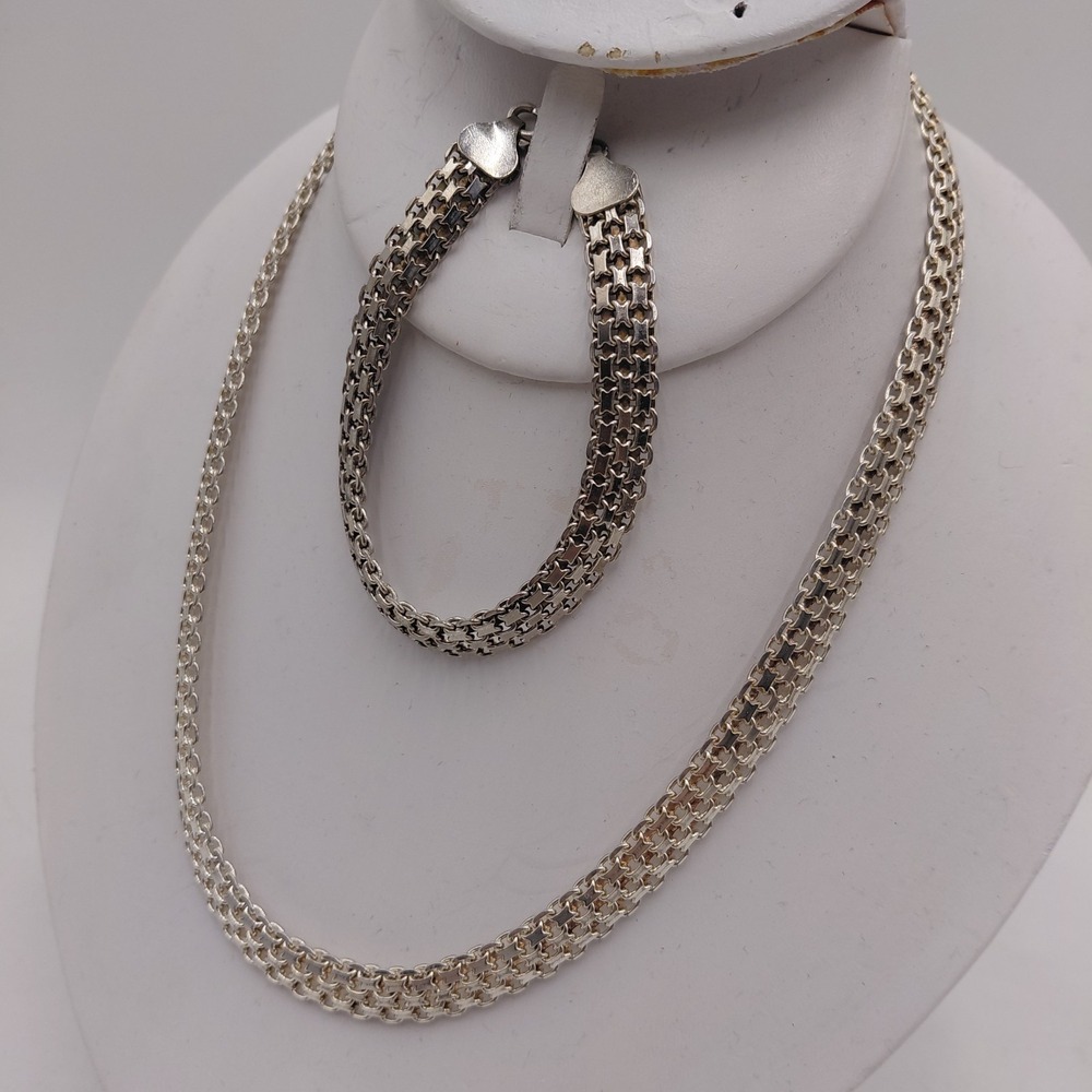 Italian Sterling Silver 925 Bi-color Necklace 18" Bracelet 8" Italy 2 Oz Glamour